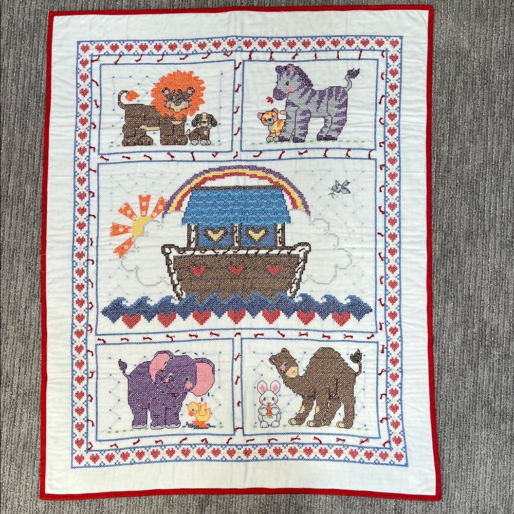 Noah's Ark and Animals Handmade Quilted Blanket - NWOT